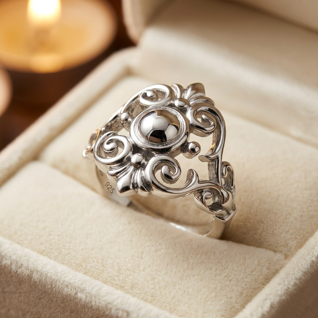 Sterling Silver 2.3mm Fleur de Lis Scroll Dome Center Ring for Women life3
