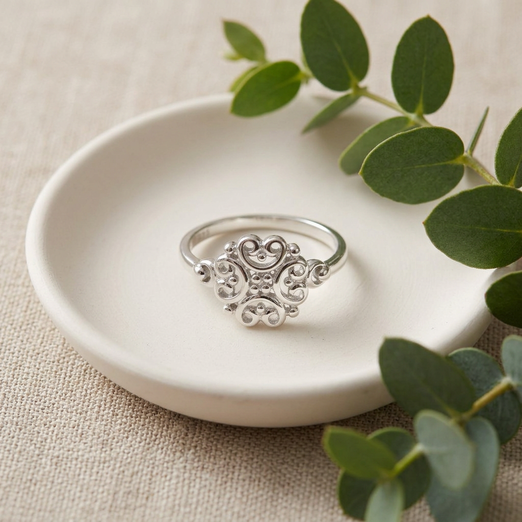 Sterling Silver Swirl Heart Flower Promise Ring for Women life2
