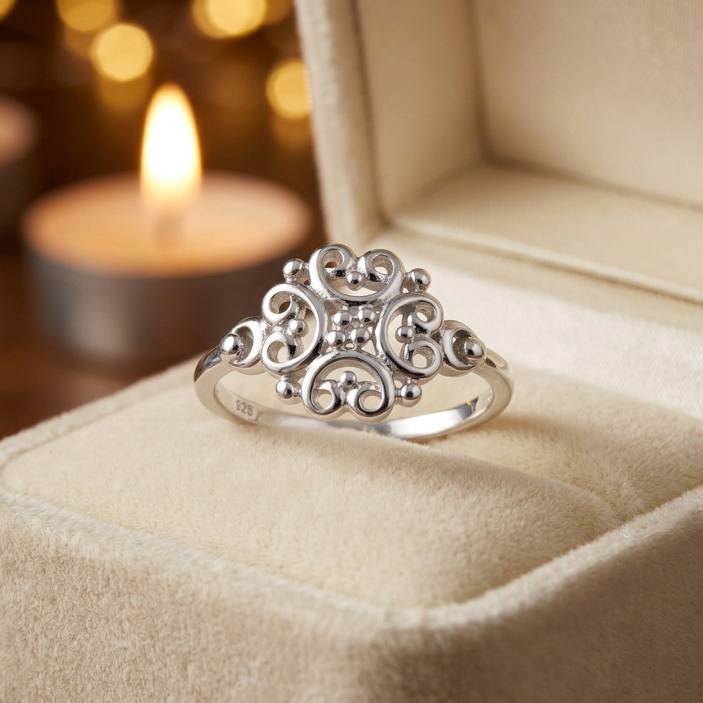 Sterling Silver Swirl Heart Flower Promise Ring for Women life3
