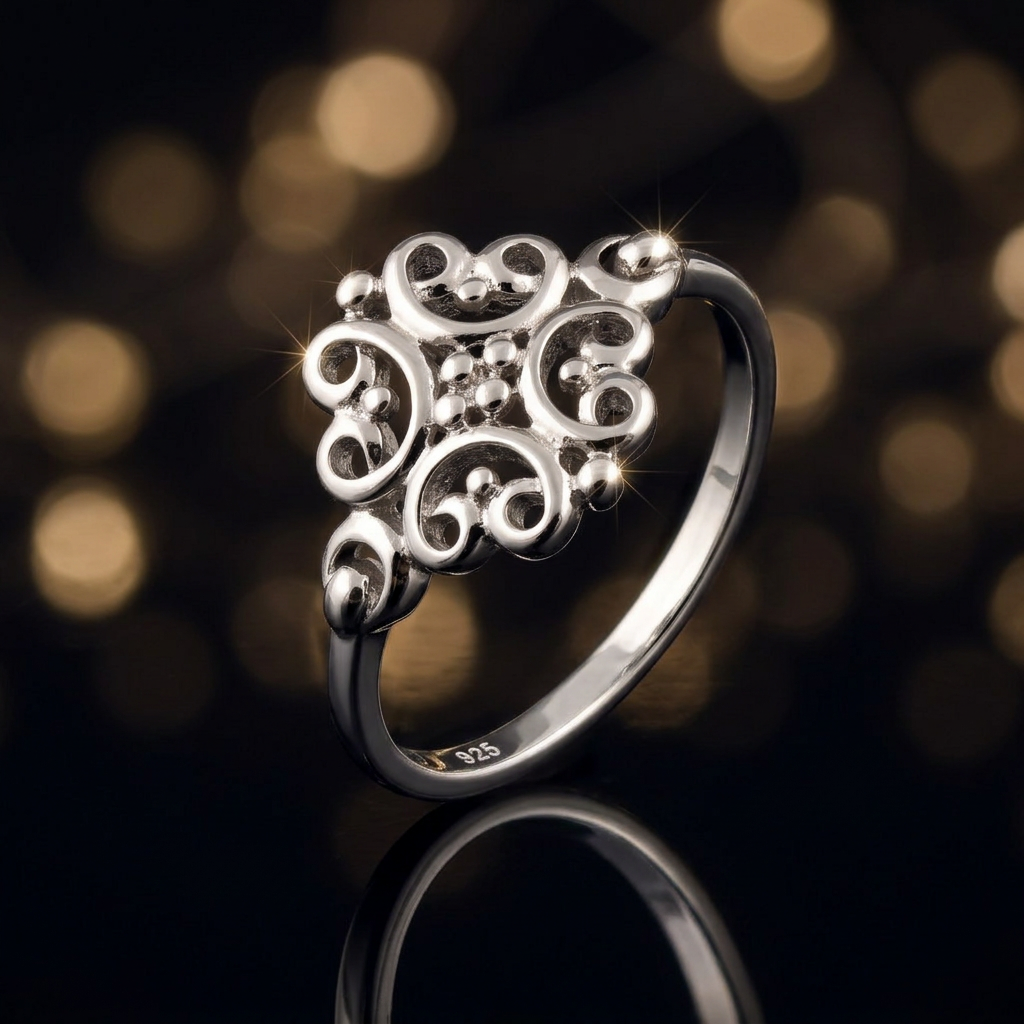 Sterling Silver Swirl Heart Flower Promise Ring for Women life4