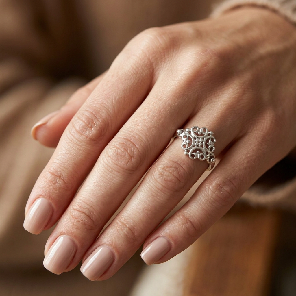 Sterling Silver Swirl Heart Flower Promise Ring for Women model