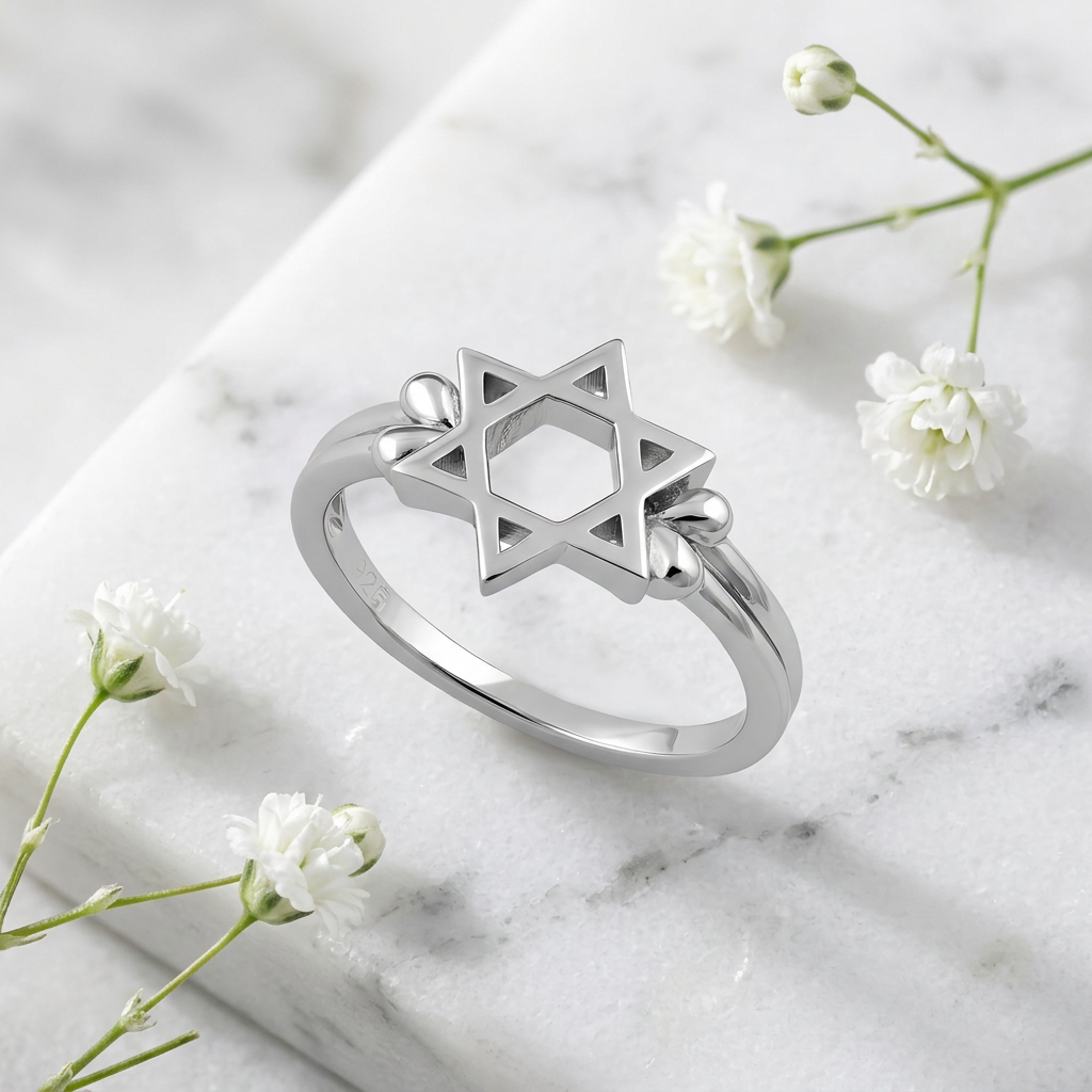 Sterling Silver 2.7mm Open Star of David Ring for Women life1
