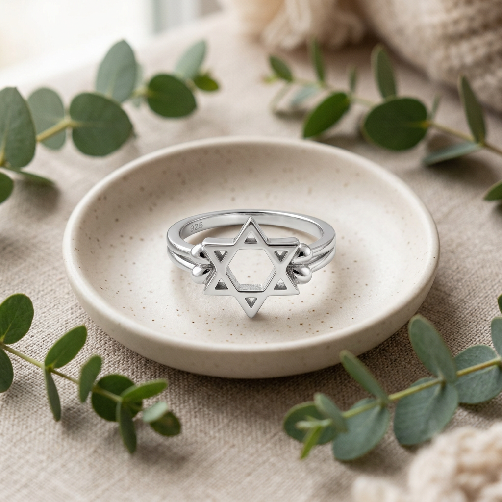 Sterling Silver 2.7mm Open Star of David Ring for Women life2