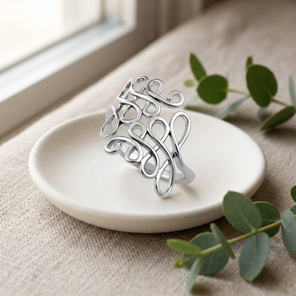 Sterling Silver 1.9mm Scribble Swirl Loop Statement Ring for Women life2