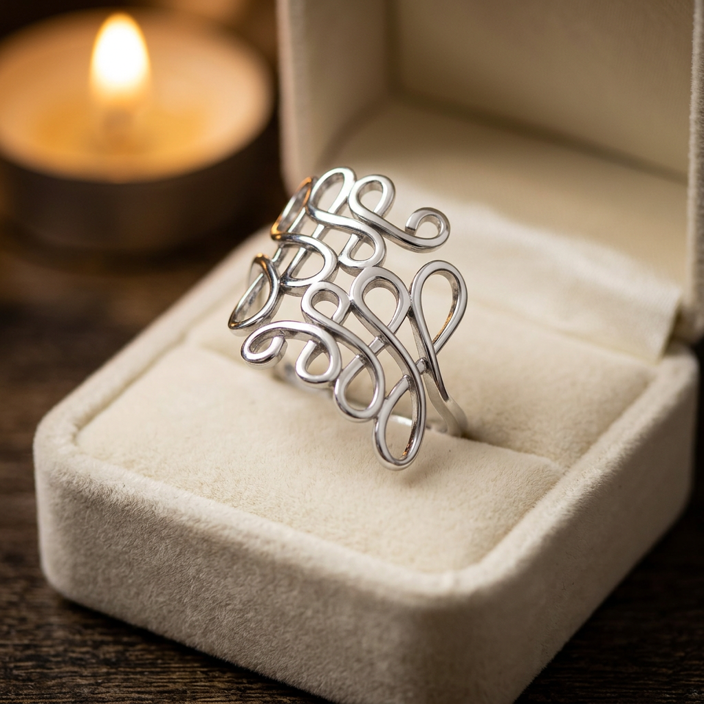 Sterling Silver 1.9mm Scribble Swirl Loop Statement Ring for Women life3