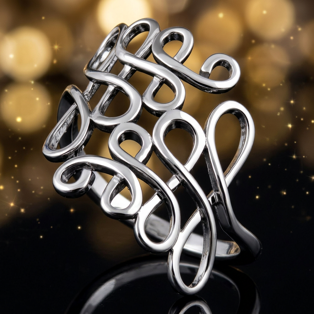 Sterling Silver 1.9mm Scribble Swirl Loop Statement Ring for Women life4