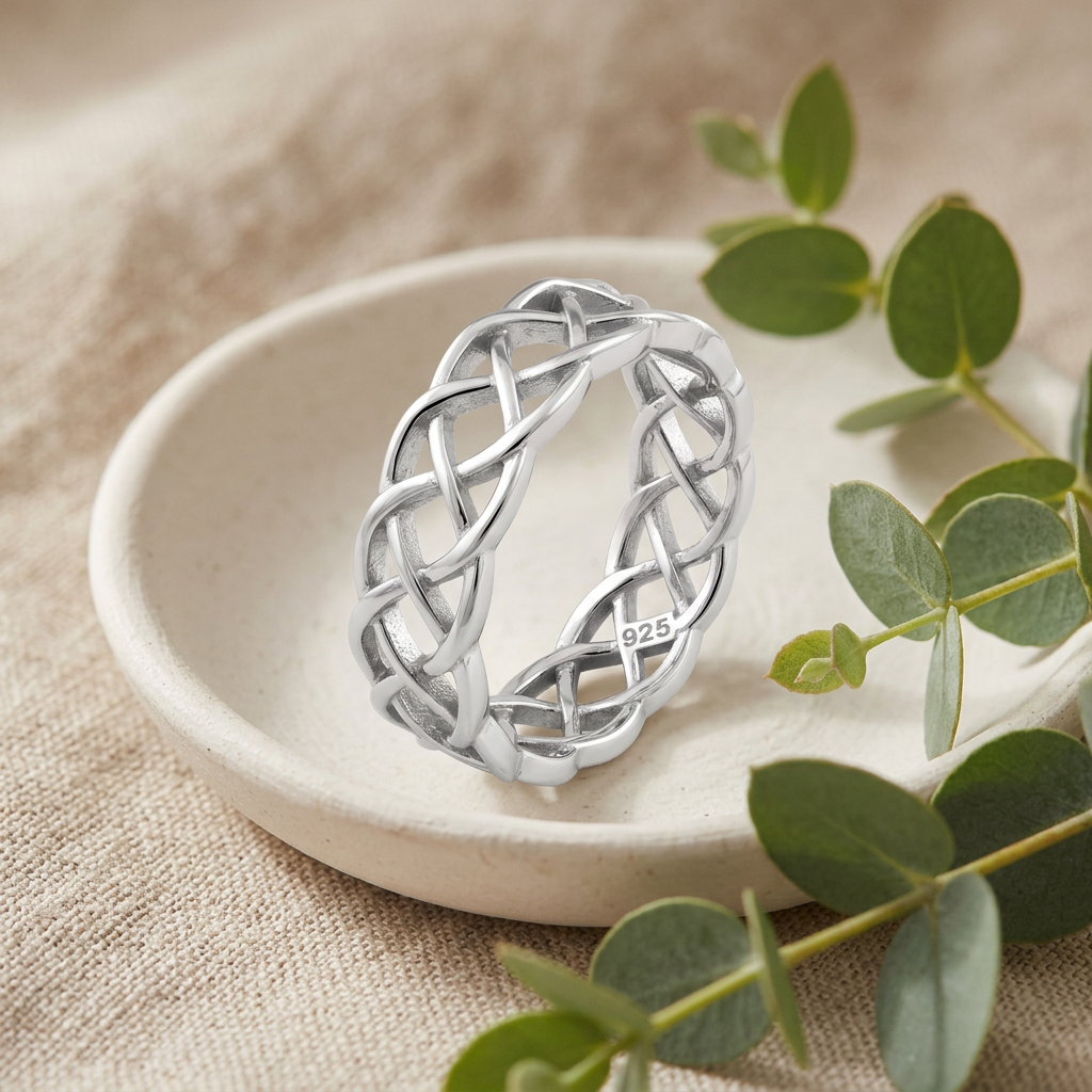 Sterling Silver 6mm Celtic Braided Weave Band Ring, Unisex life2