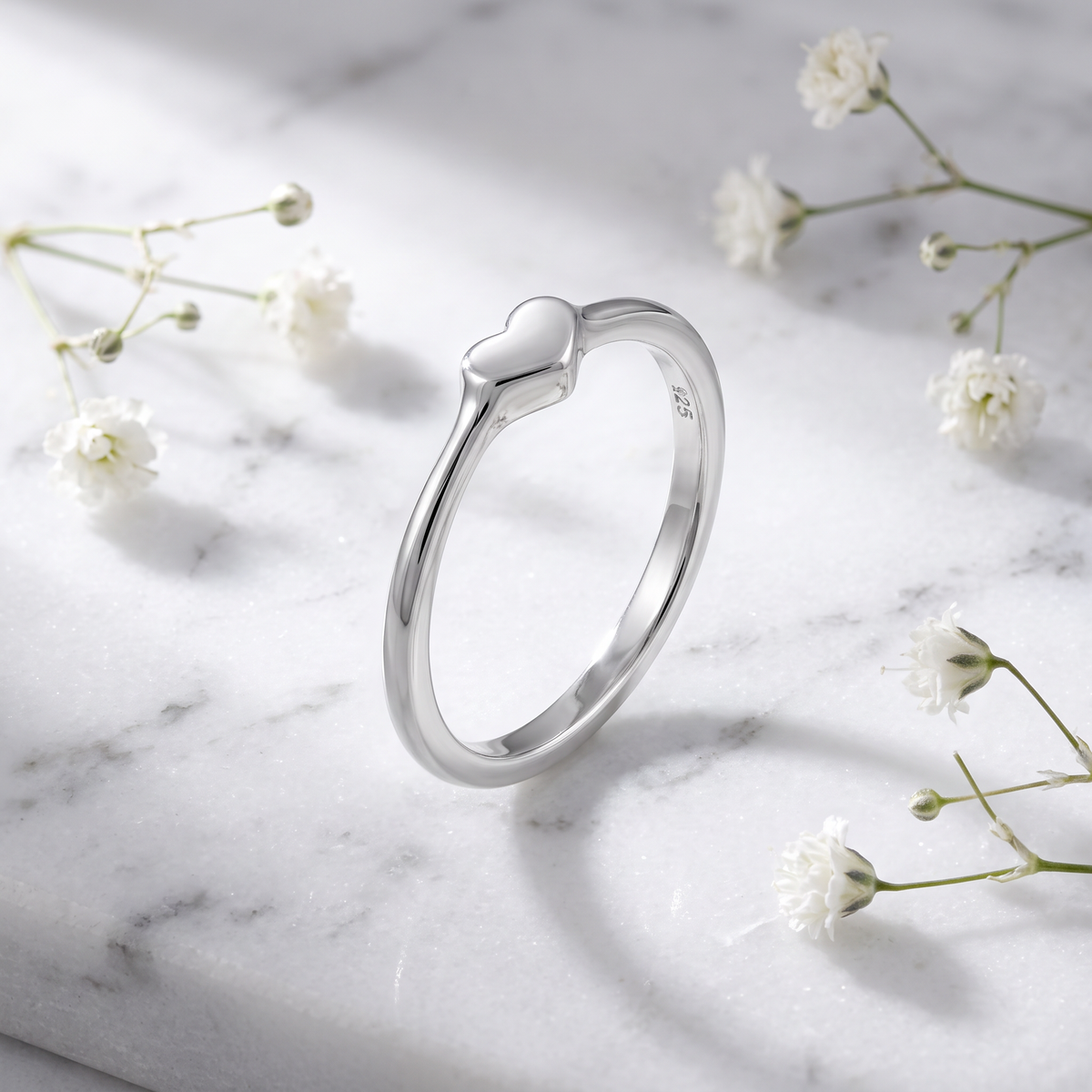 Sterling Silver 1.6mm Petite Heart Stacking Promise Ring for Women life1