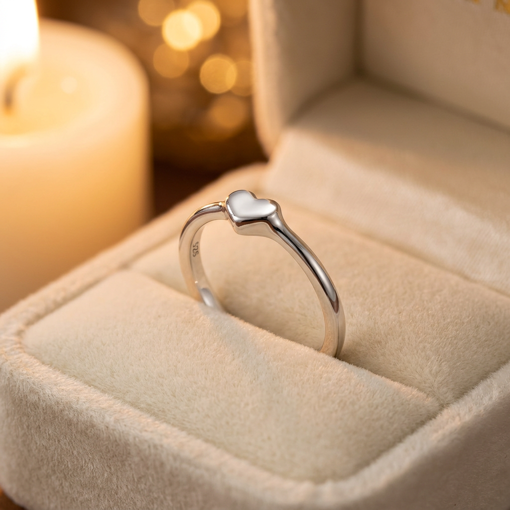 Sterling Silver 1.6mm Petite Heart Stacking Promise Ring for Women life3