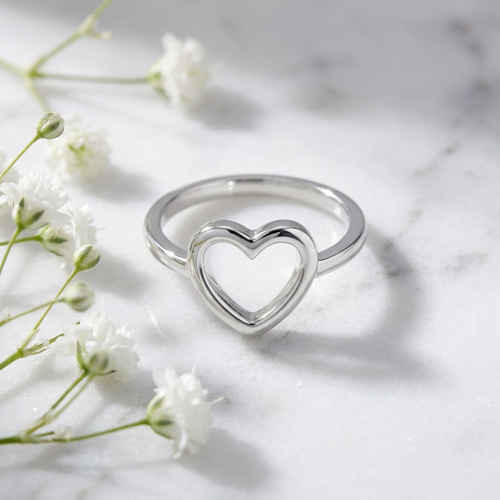 Sterling Silver 1.7mm Open Heart Promise Ring for Women life1