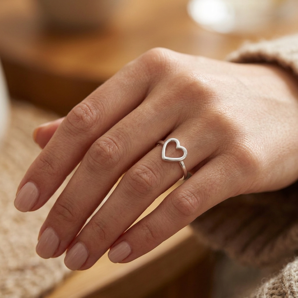 Sterling Silver 1.7mm Open Heart Promise Ring for Women model