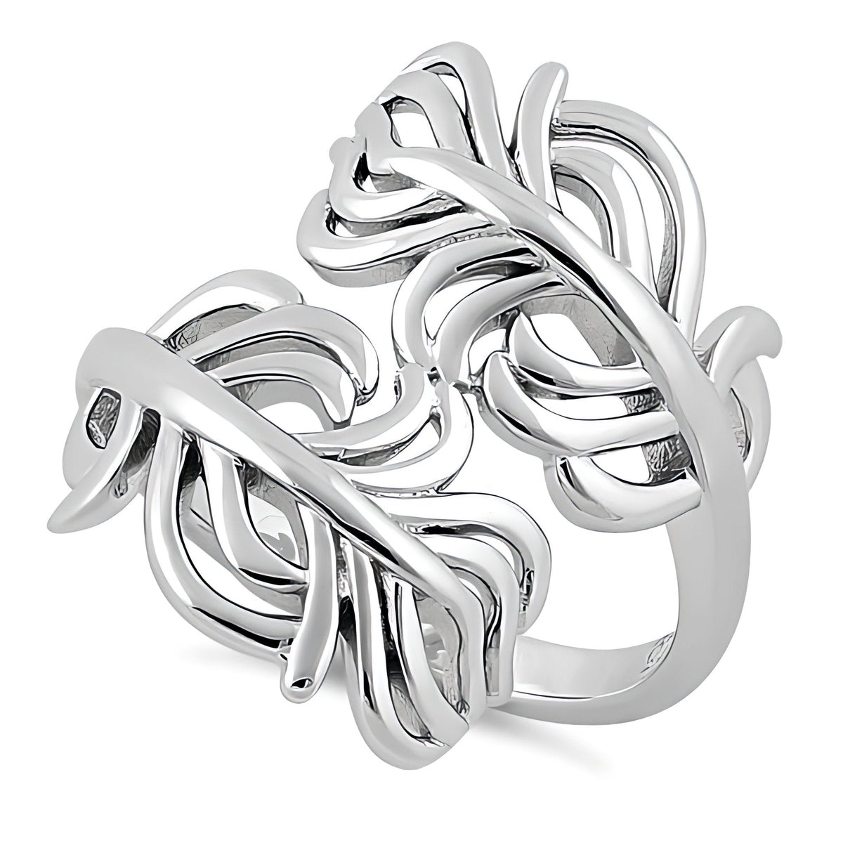 Sterling Silver Open Wavy Kelp Frond Bypass Wrap Ring for Women