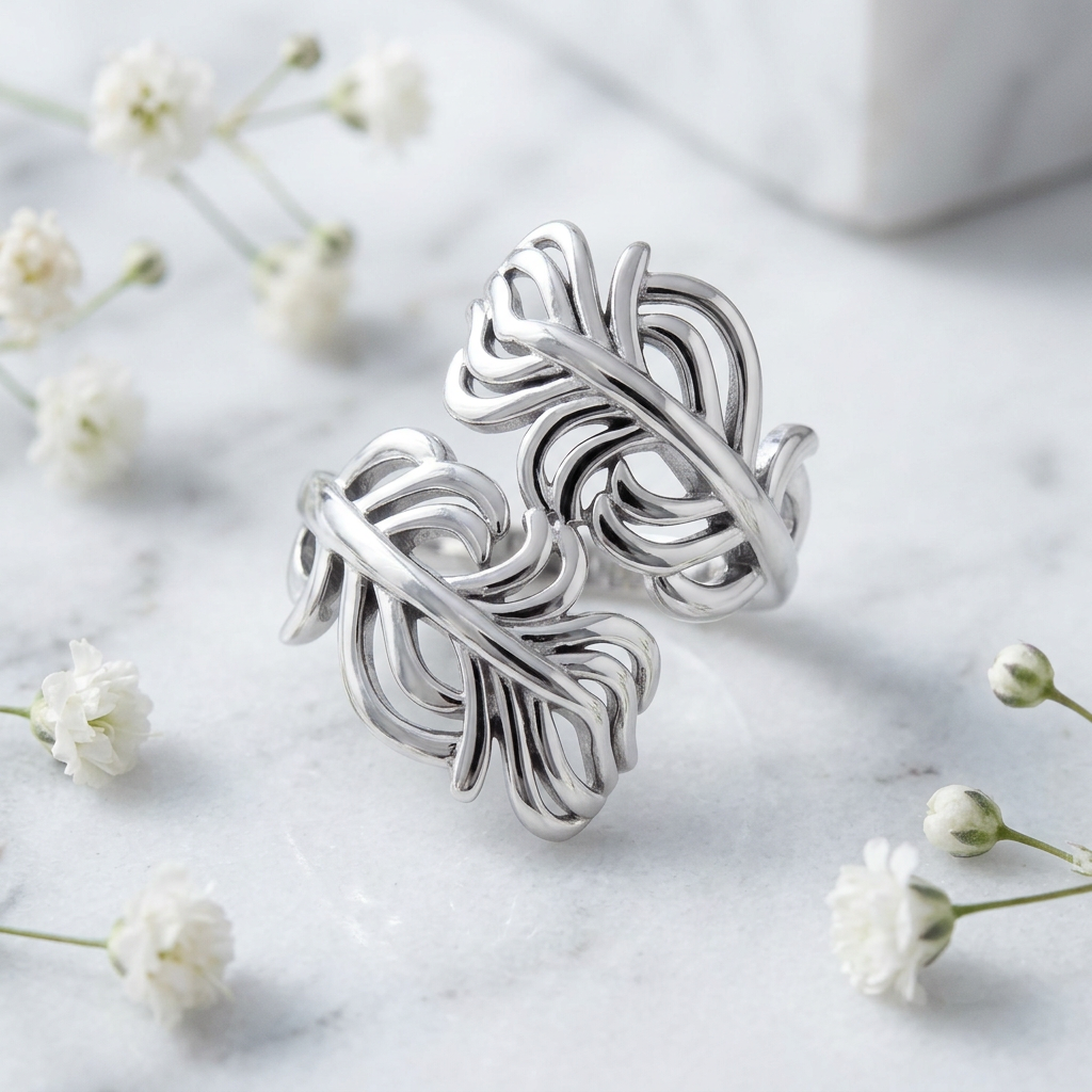 Sterling Silver Open Wavy Kelp Frond Bypass Wrap Ring for Women life1