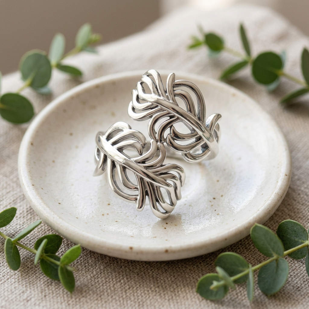 Sterling Silver Open Wavy Kelp Frond Bypass Wrap Ring for Women life2