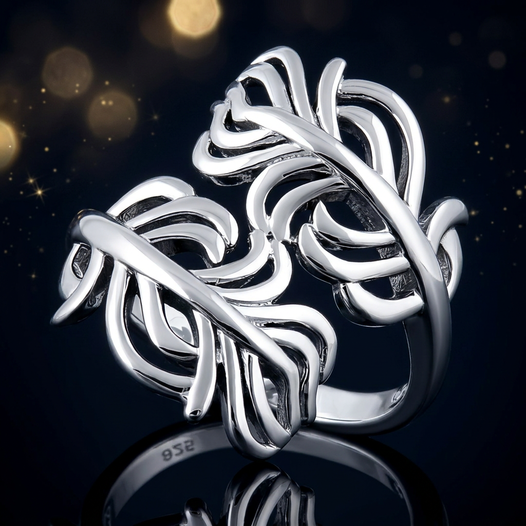 Sterling Silver Open Wavy Kelp Frond Bypass Wrap Ring for Women life4