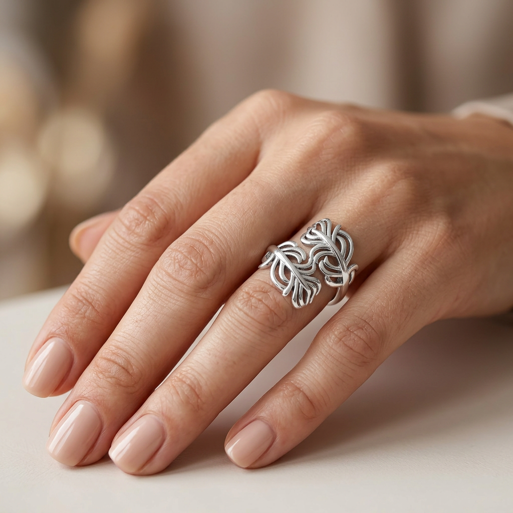 Sterling Silver Open Wavy Kelp Frond Bypass Wrap Ring for Women model