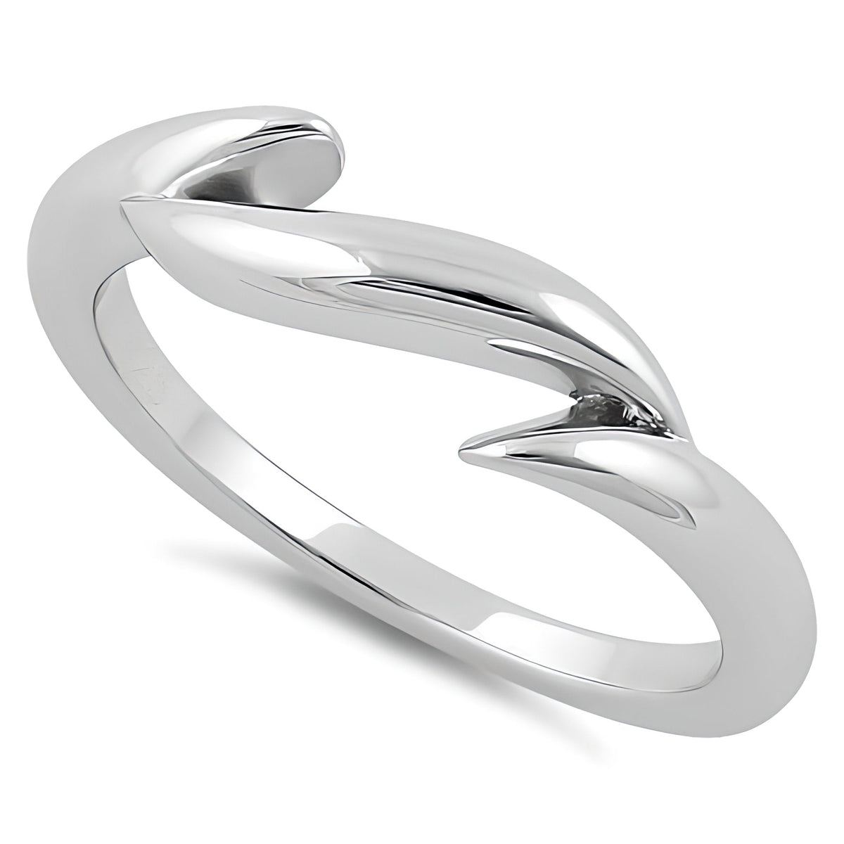 Sterling Silver 2.4mm Sculpted Thorn Tip Bypass Band Ring for Women