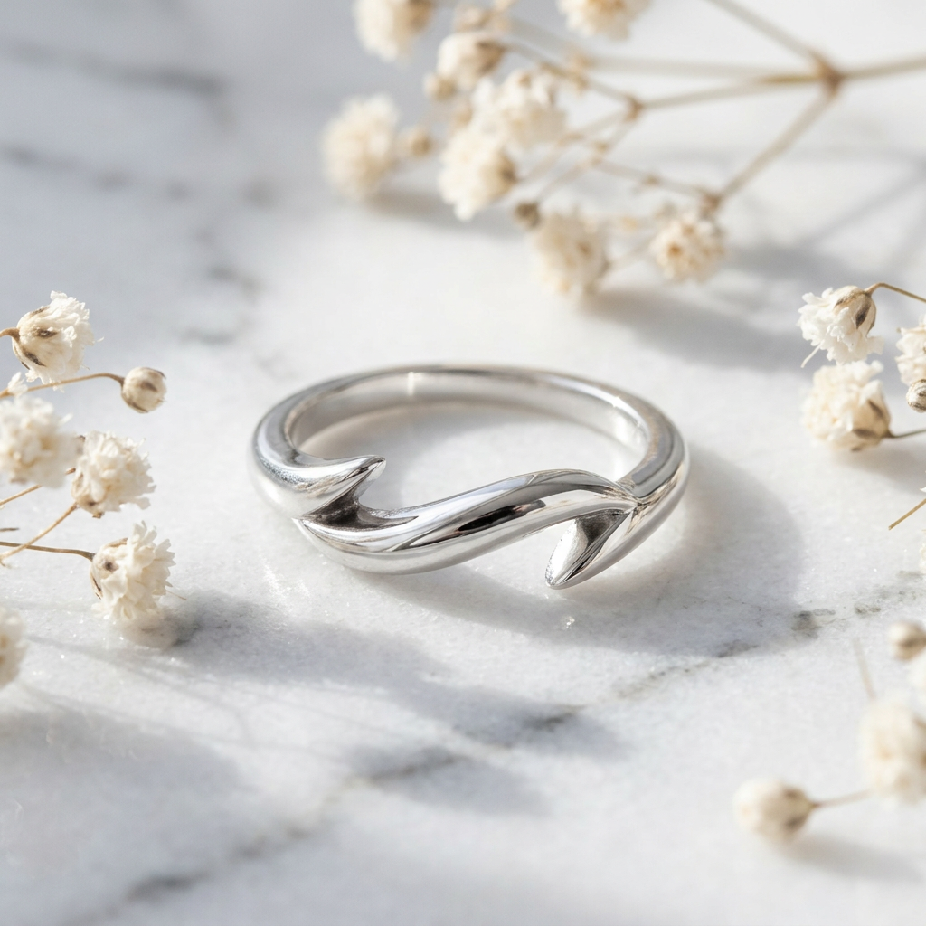 Sterling Silver 2.4mm Sculpted Thorn Tip Bypass Band Ring for Women life1