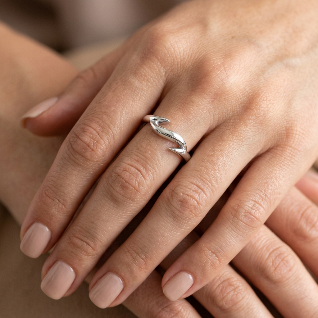 Sterling Silver 2.4mm Sculpted Thorn Tip Bypass Band Ring for Women model