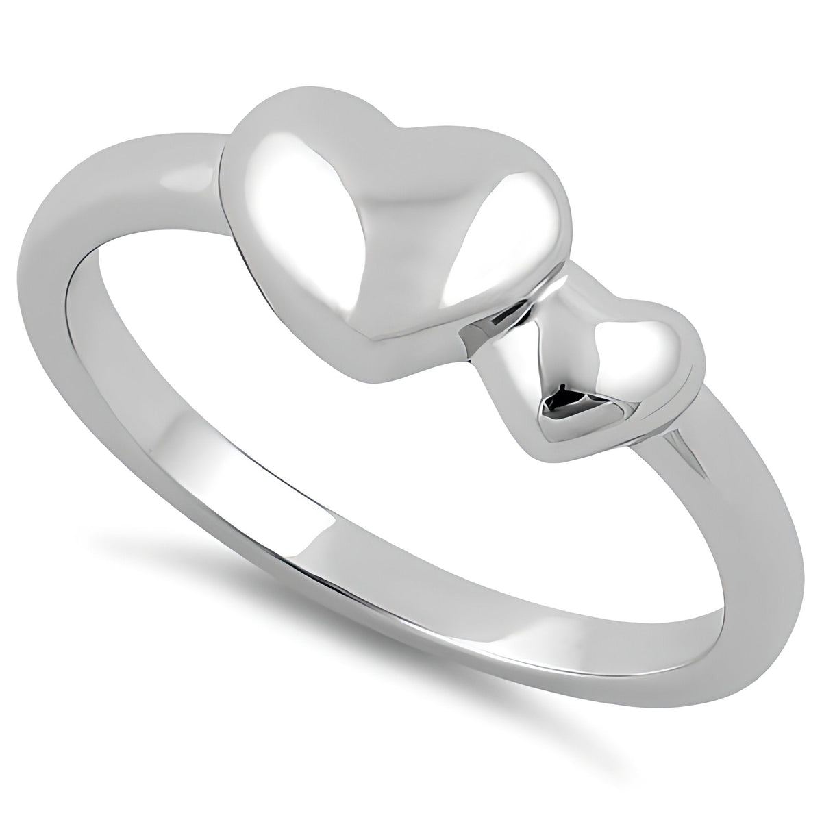 Sterling Silver 2.2mm Big and Little Puffed Heart Promise Ring for Women