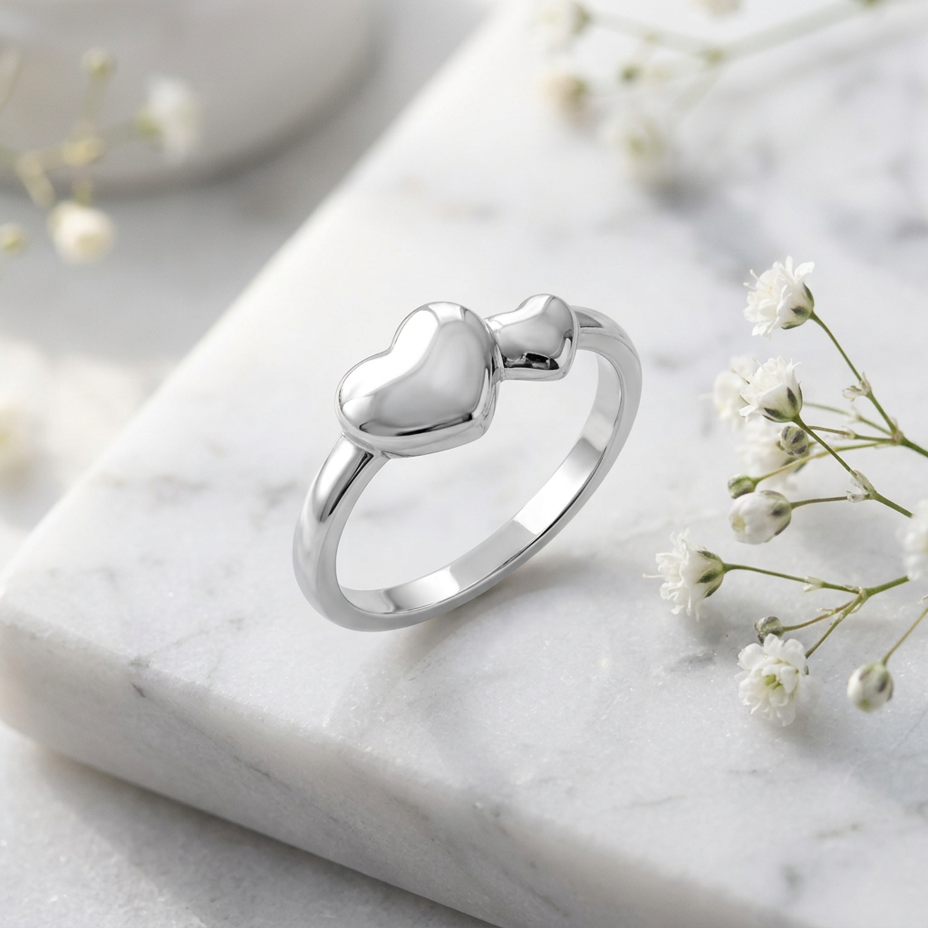 Sterling Silver 2.2mm Big and Little Puffed Heart Promise Ring for Women life1