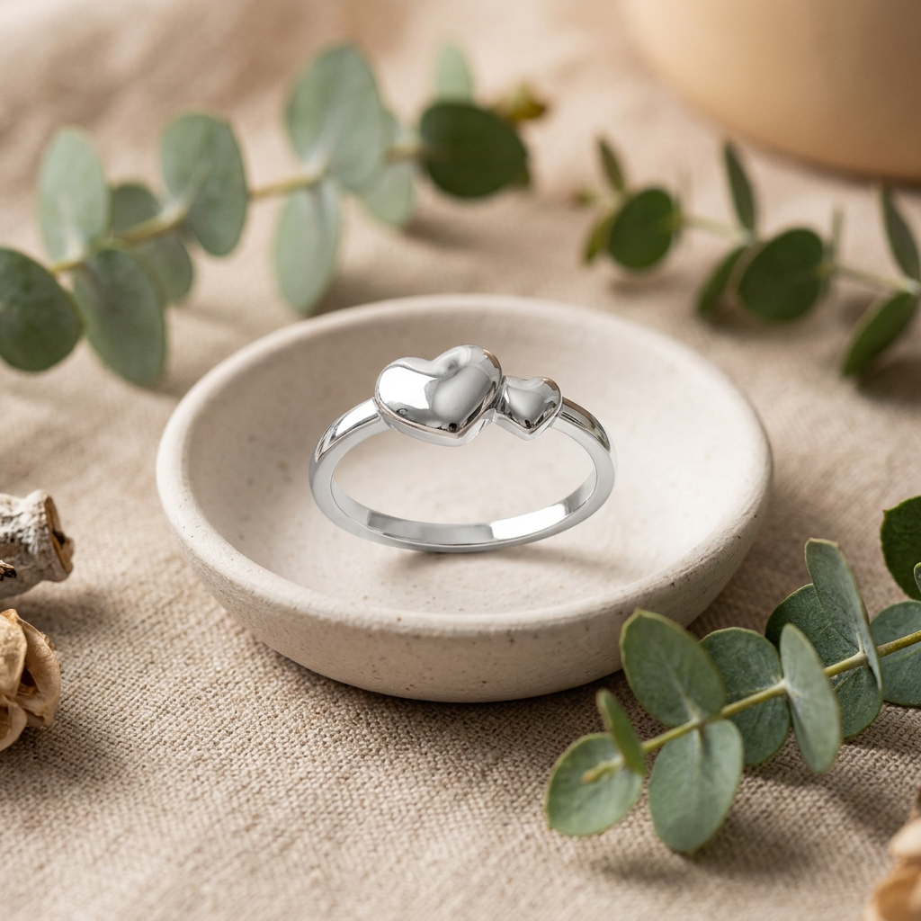Sterling Silver 2.2mm Big and Little Puffed Heart Promise Ring for Women life2