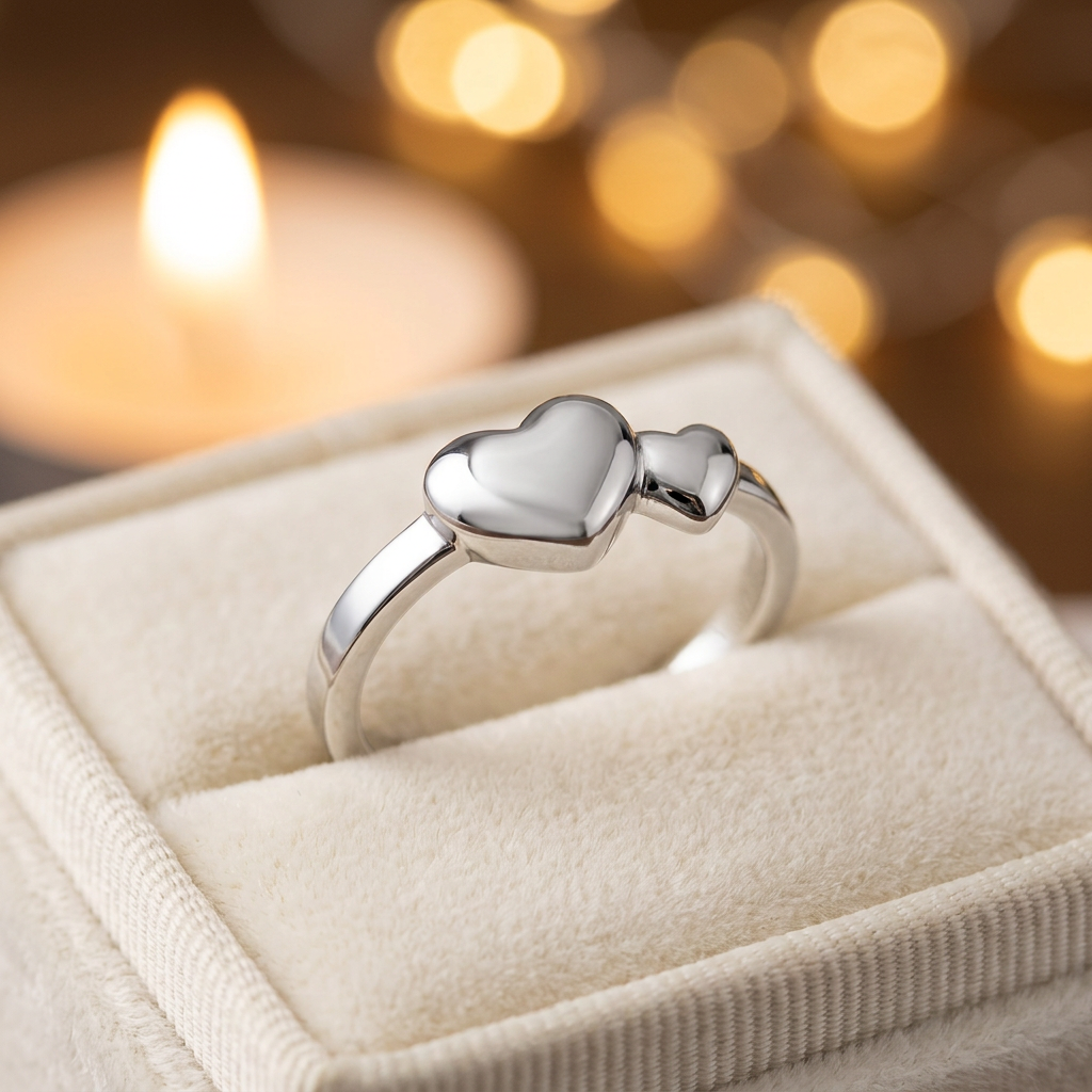 Sterling Silver 2.2mm Big and Little Puffed Heart Promise Ring for Women life3