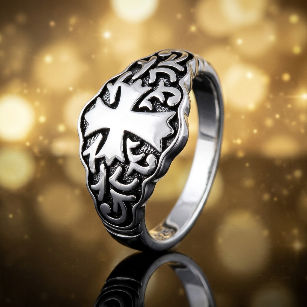 Sterling Silver 3.7mm Oxidized Flared Cross Scroll Shield Faith Ring for Women life4