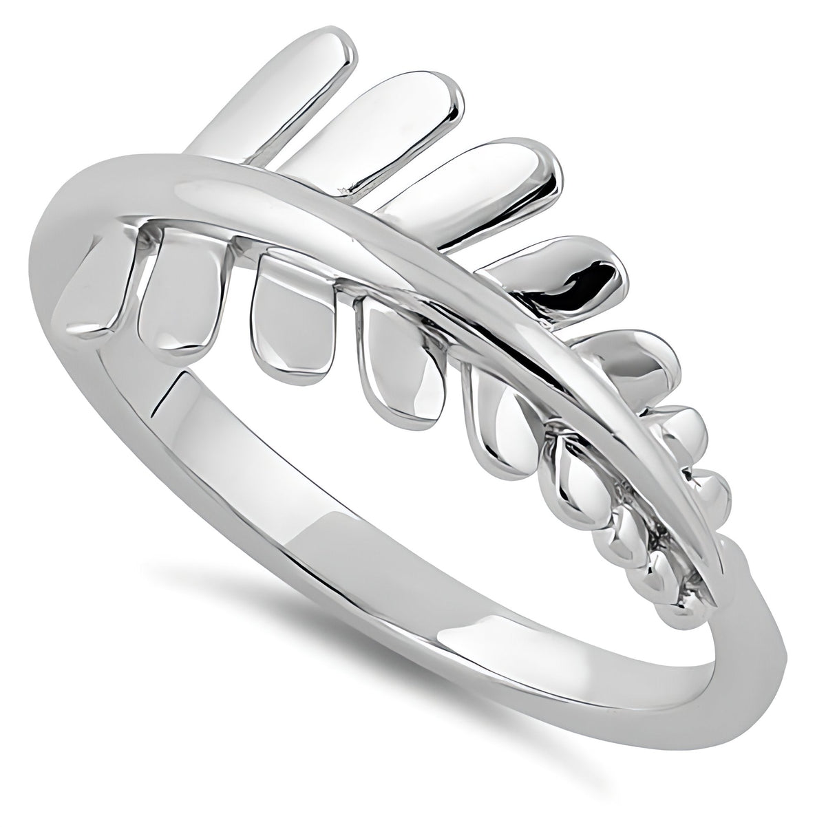 Sterling Silver Polished Fern Frond Leaf Wrap Ring for Women