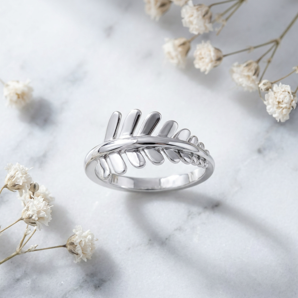Sterling Silver Polished Fern Frond Leaf Wrap Ring for Women life1