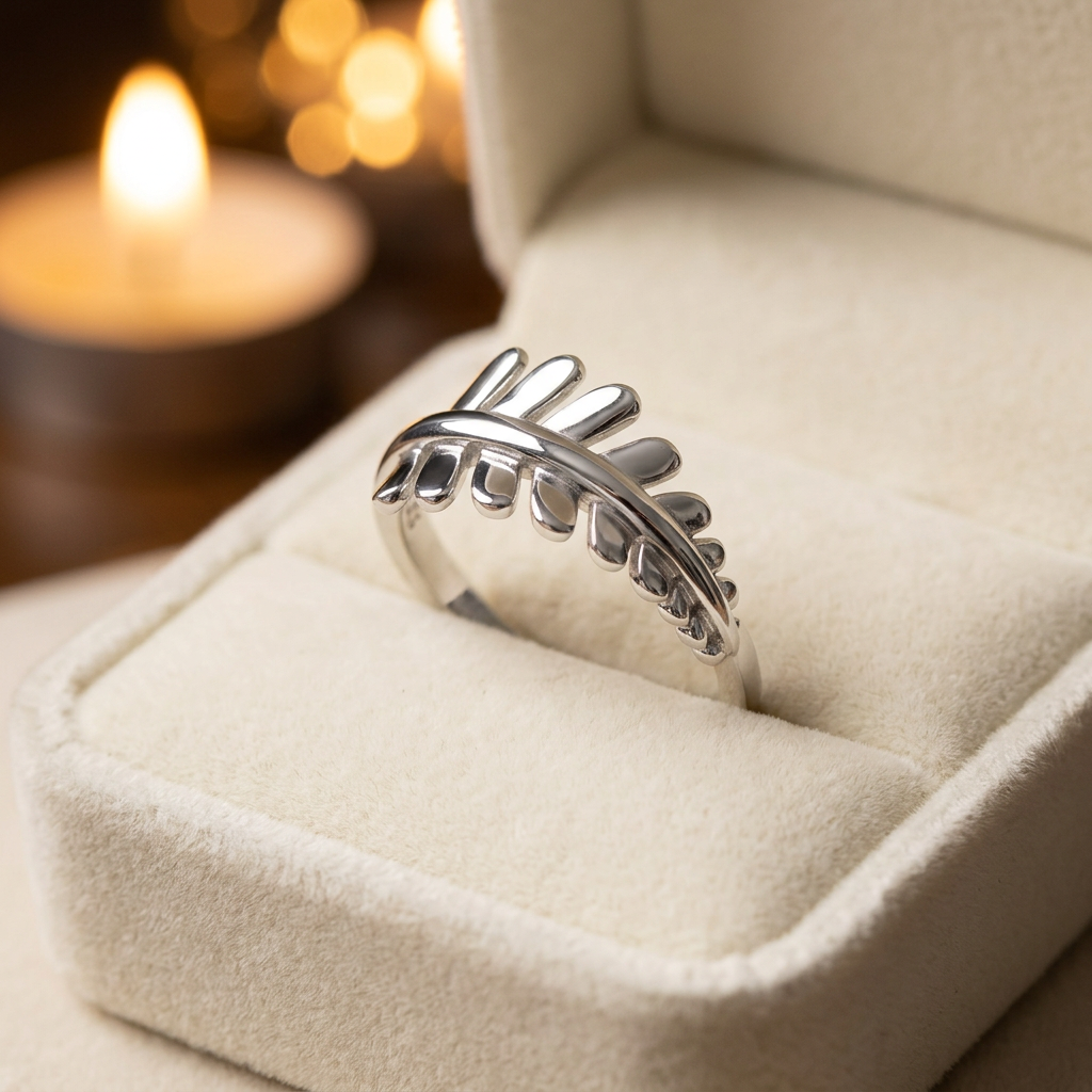 Sterling Silver Polished Fern Frond Leaf Wrap Ring for Women life3
