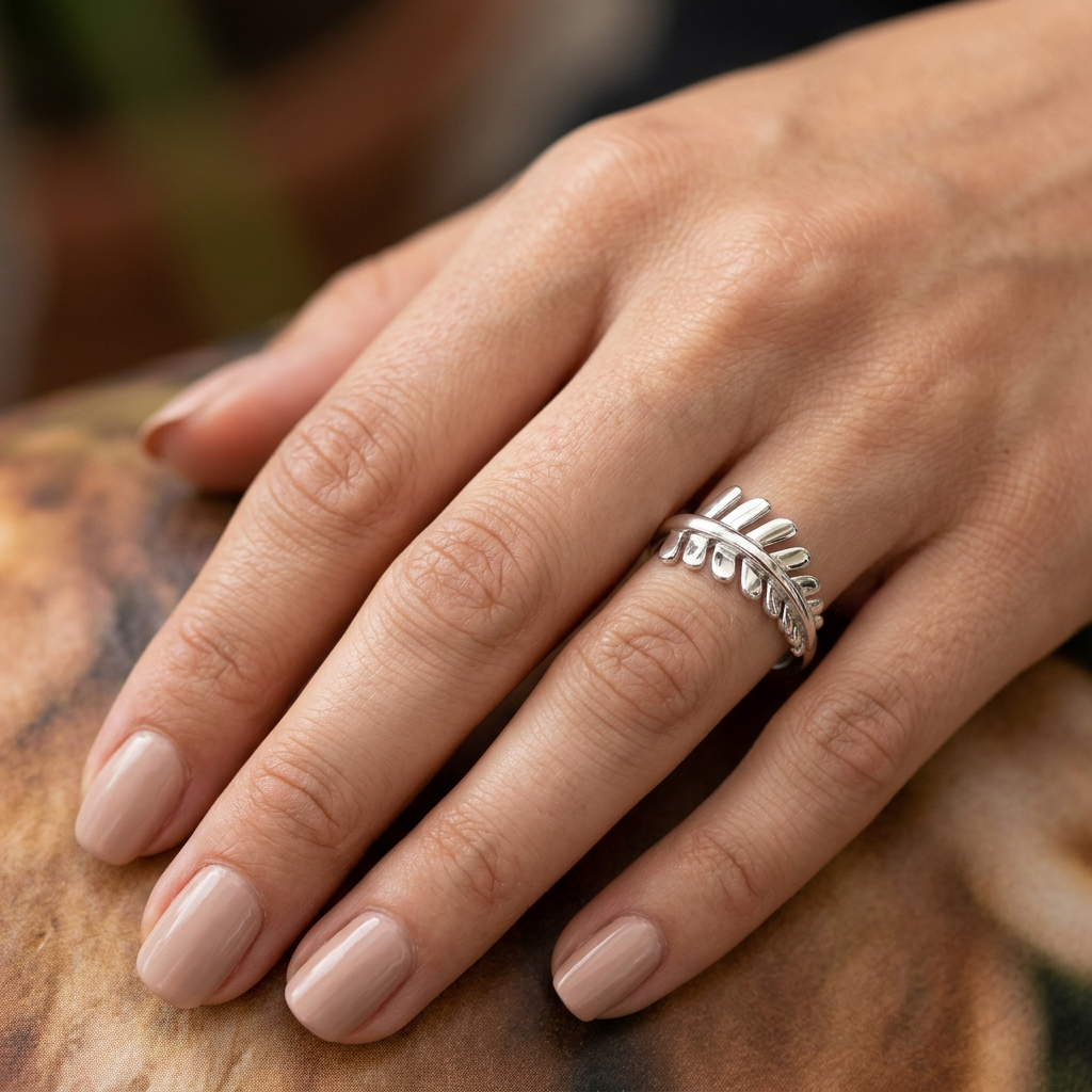 Sterling Silver Polished Fern Frond Leaf Wrap Ring for Women model