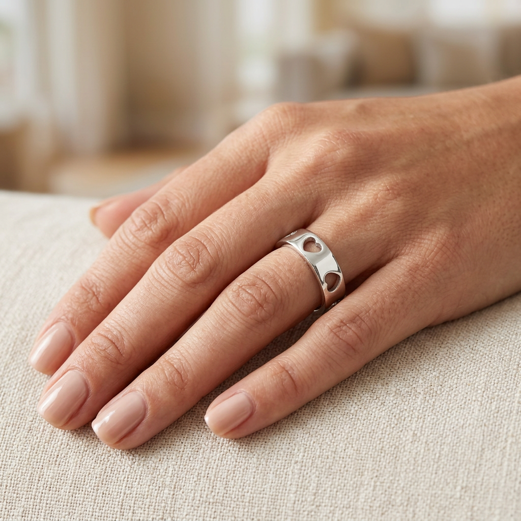 Sterling Silver 5.8mm Heart Cutout Eternity Band Ring for Women model