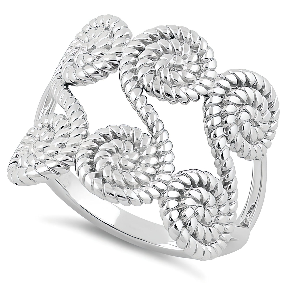 Sterling Silver Twisted Rope Spiral Openwork Wide Statement Ring for Women