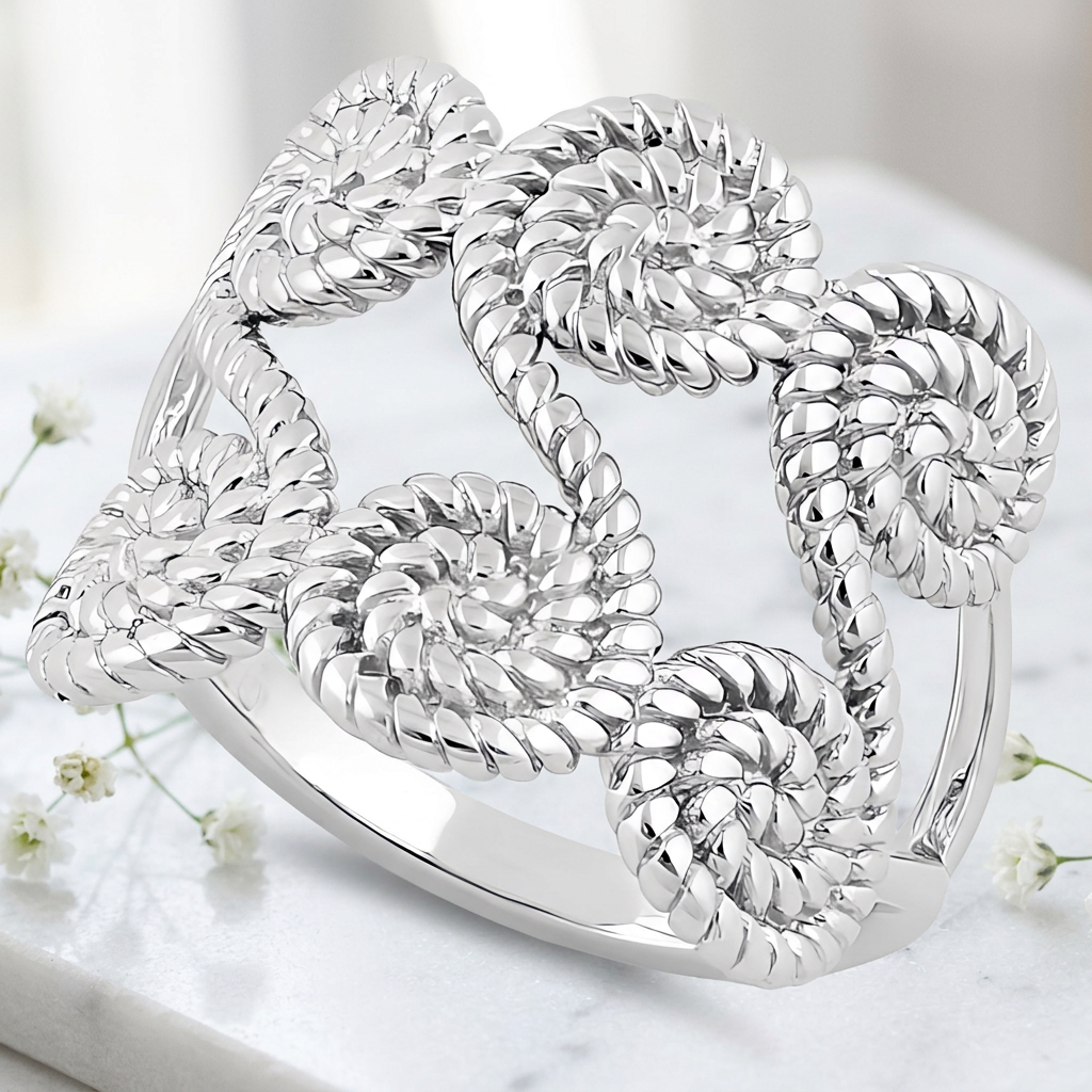 Sterling Silver Twisted Rope Spiral Openwork Wide Statement Ring for Women life1