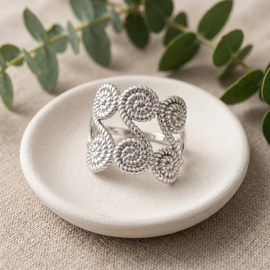 Sterling Silver Twisted Rope Spiral Openwork Wide Statement Ring for Women life2