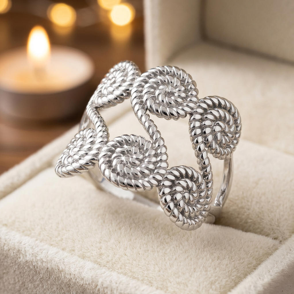 Sterling Silver Twisted Rope Spiral Openwork Wide Statement Ring for Women life3
