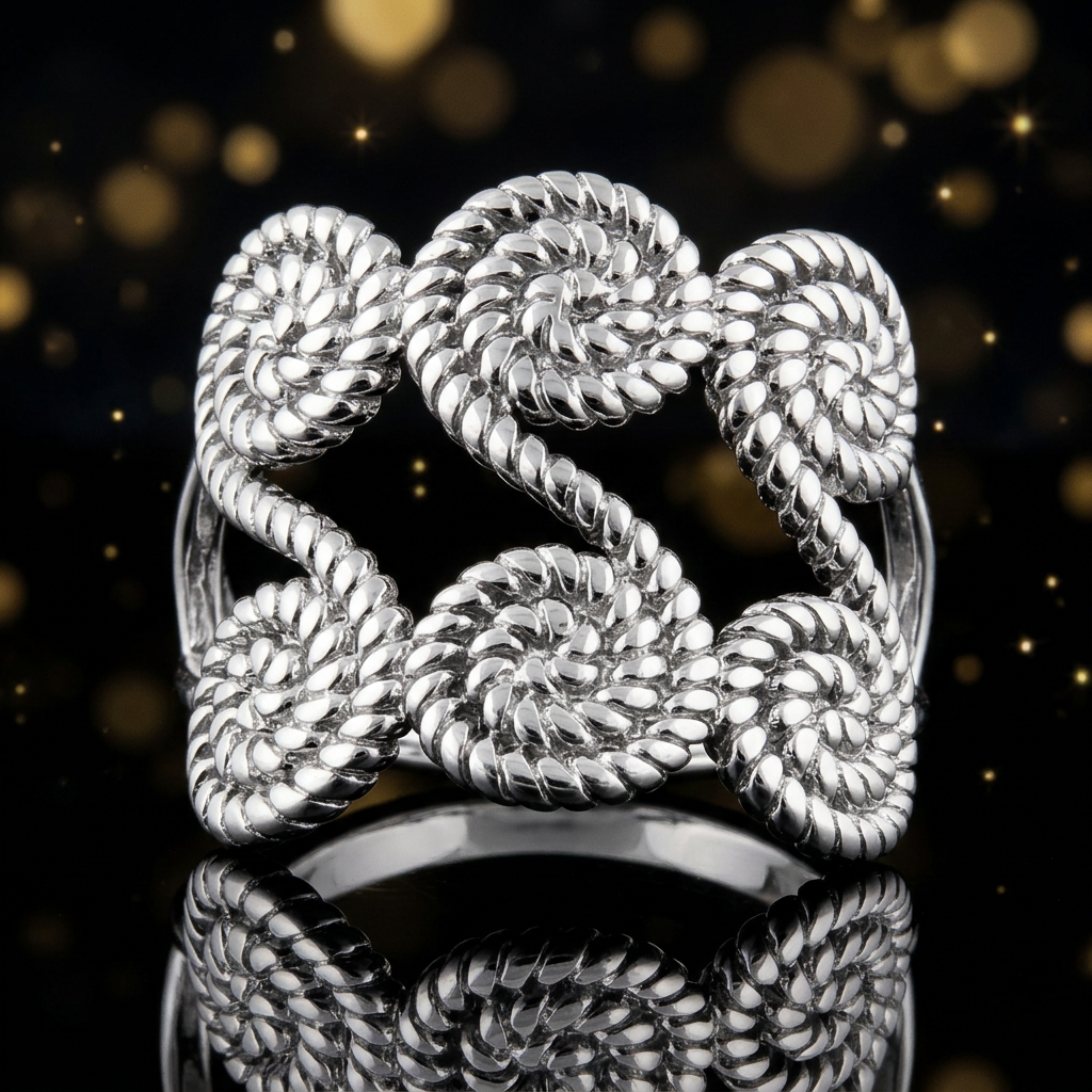 Sterling Silver Twisted Rope Spiral Openwork Wide Statement Ring for Women life4
