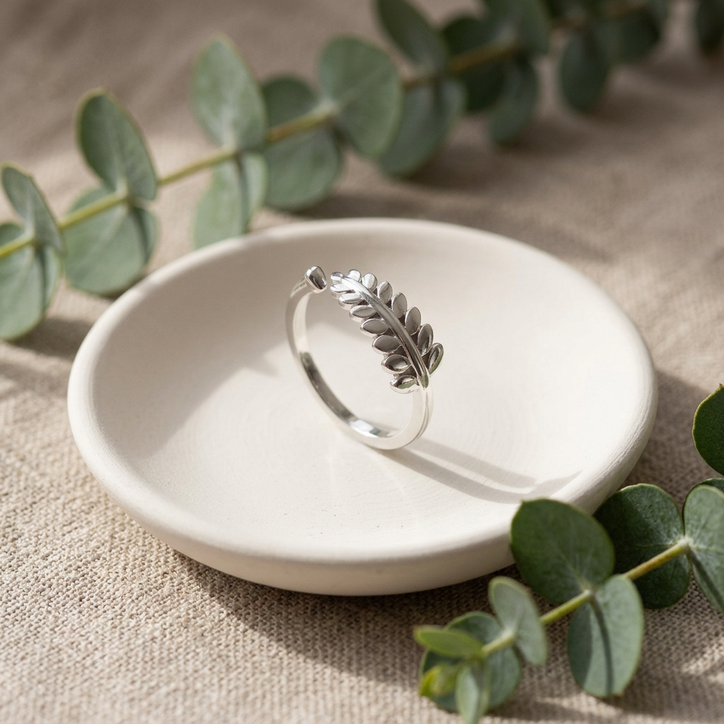 Sterling Silver 1.6mm Fern Leaf Open Wrap Ring for Women life2