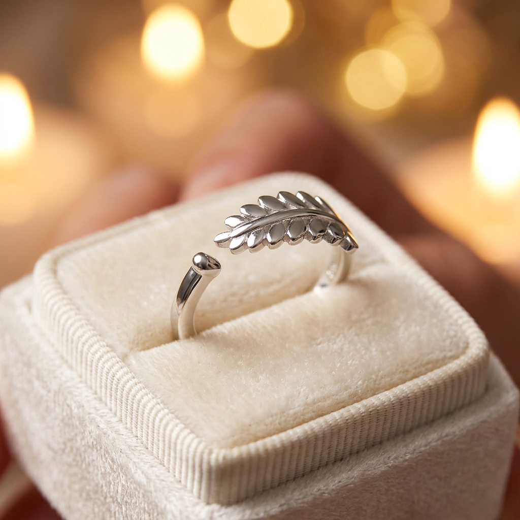 Sterling Silver 1.6mm Fern Leaf Open Wrap Ring for Women life3