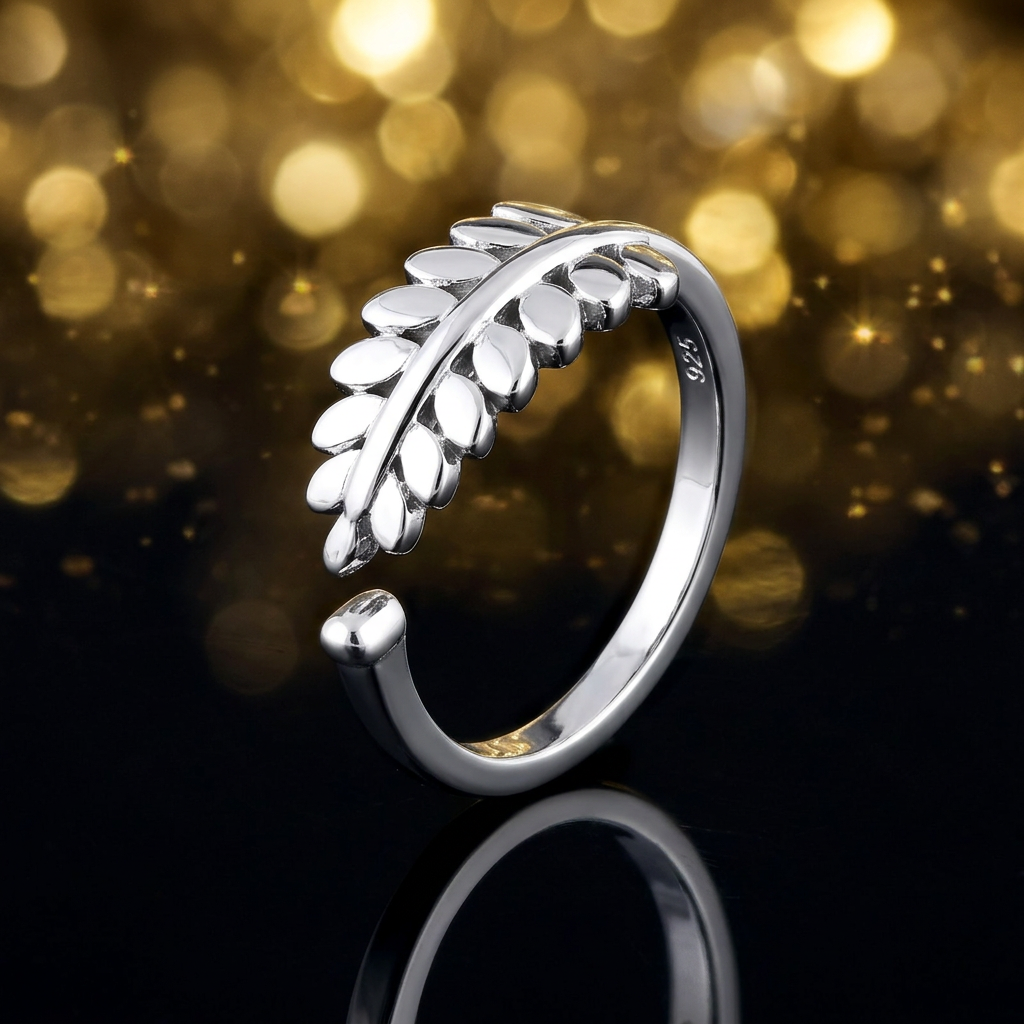 Sterling Silver 1.6mm Fern Leaf Open Wrap Ring for Women life4