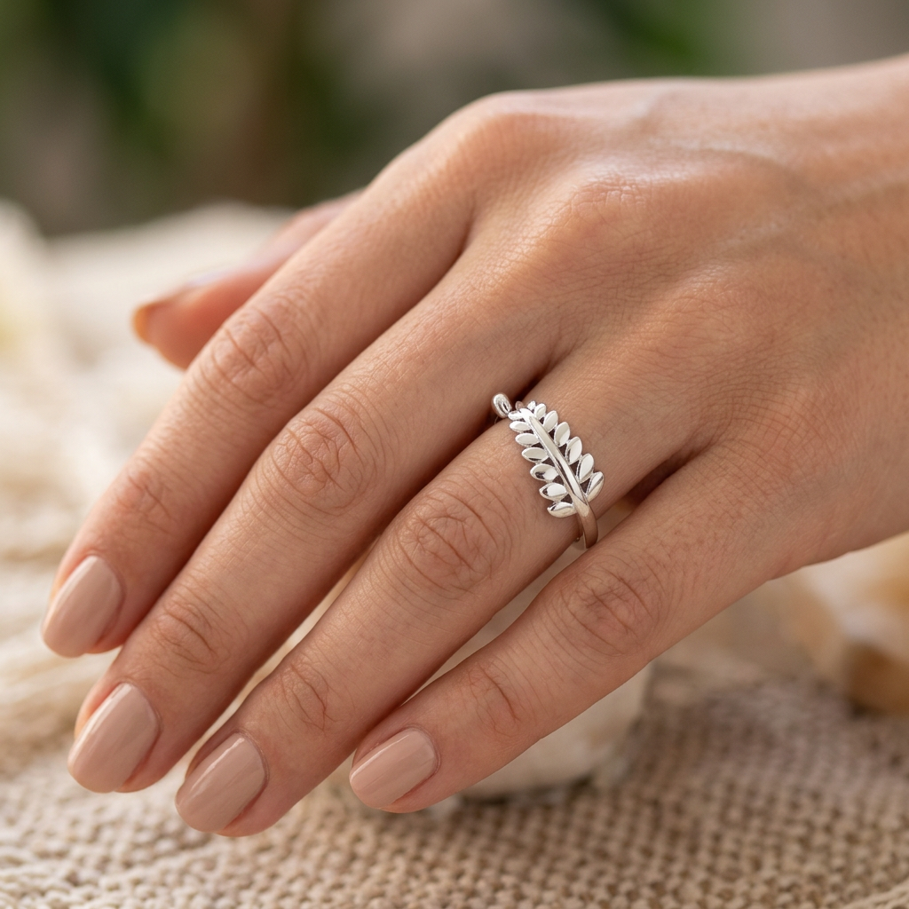 Sterling Silver 1.6mm Fern Leaf Open Wrap Ring for Women model