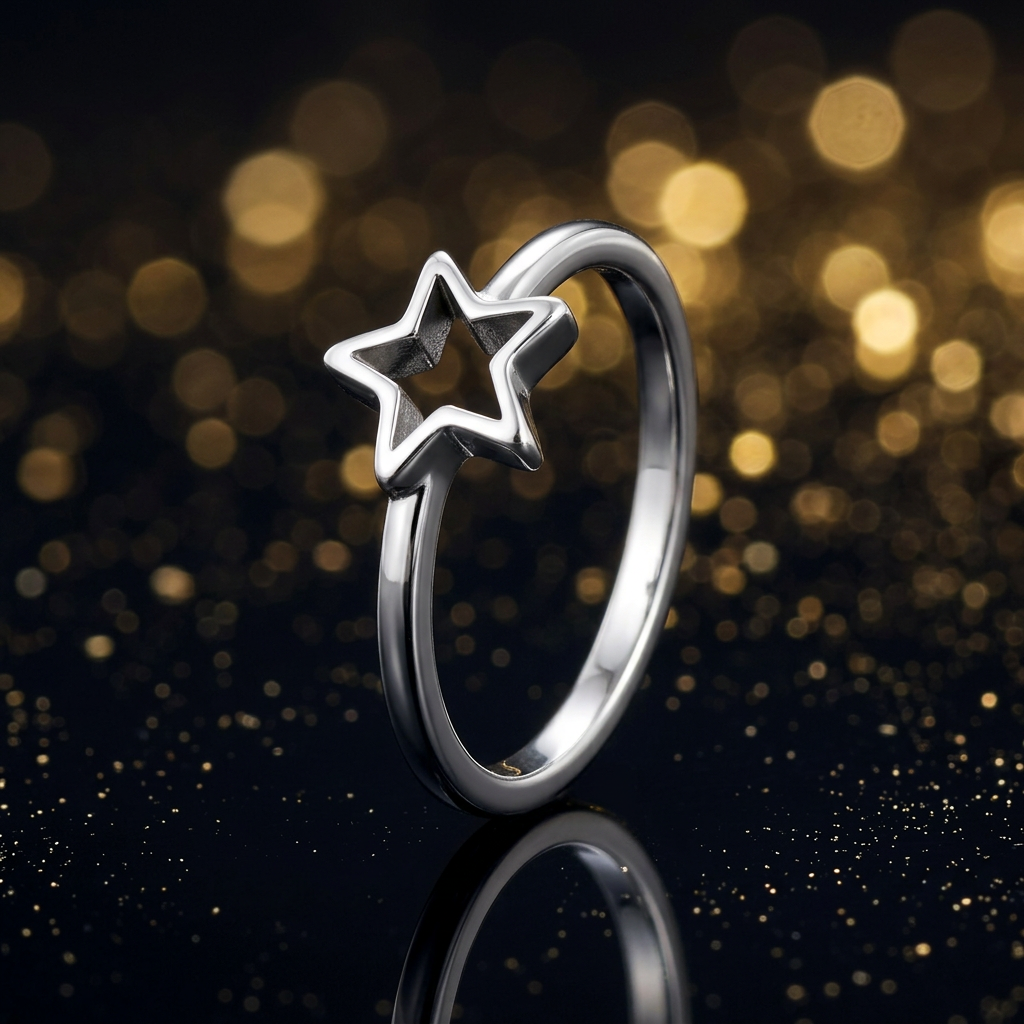 Sterling Silver Open Star Stacking Ring for Women life4