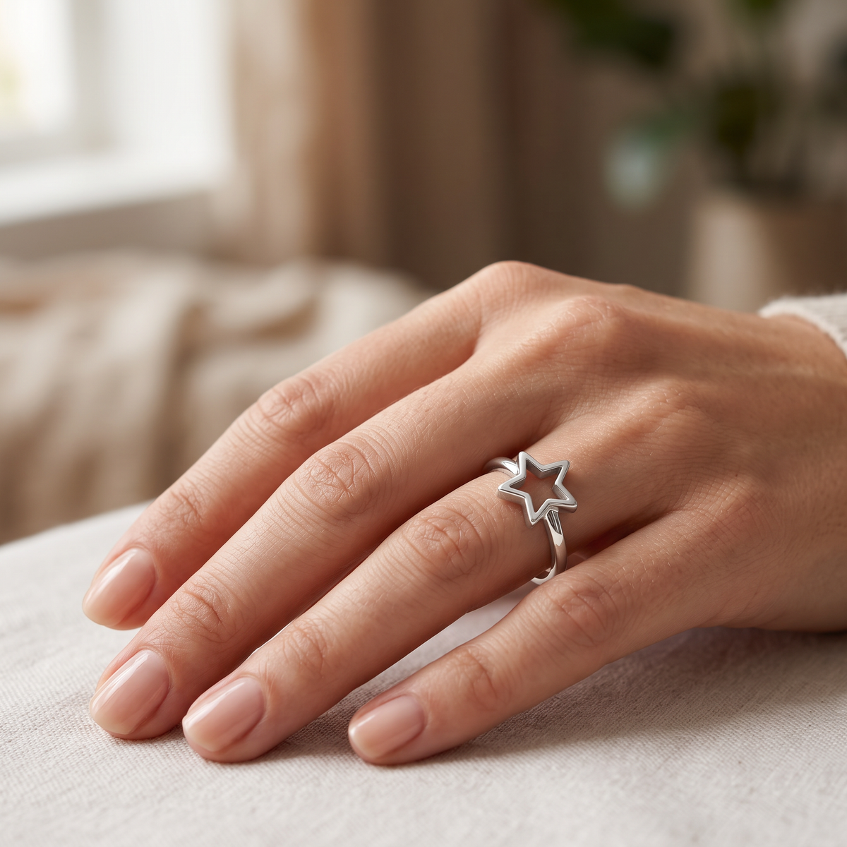 Sterling Silver Open Star Stacking Ring for Women model