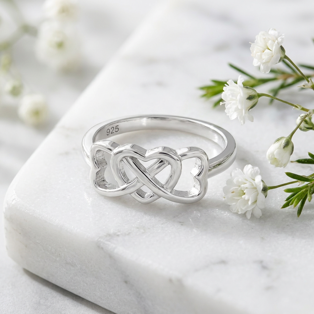 Sterling Silver 1.7mm Infinity Triple Heart Promise Ring for Women life1