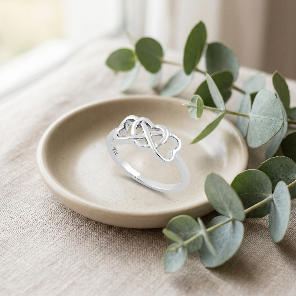 Sterling Silver 1.7mm Infinity Triple Heart Promise Ring for Women life2