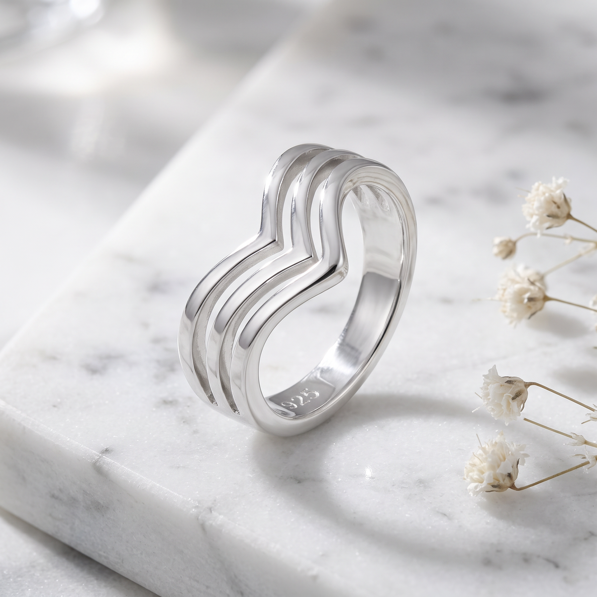 Sterling Silver 5.3mm Triple Chevron V Statement Ring for Women life1