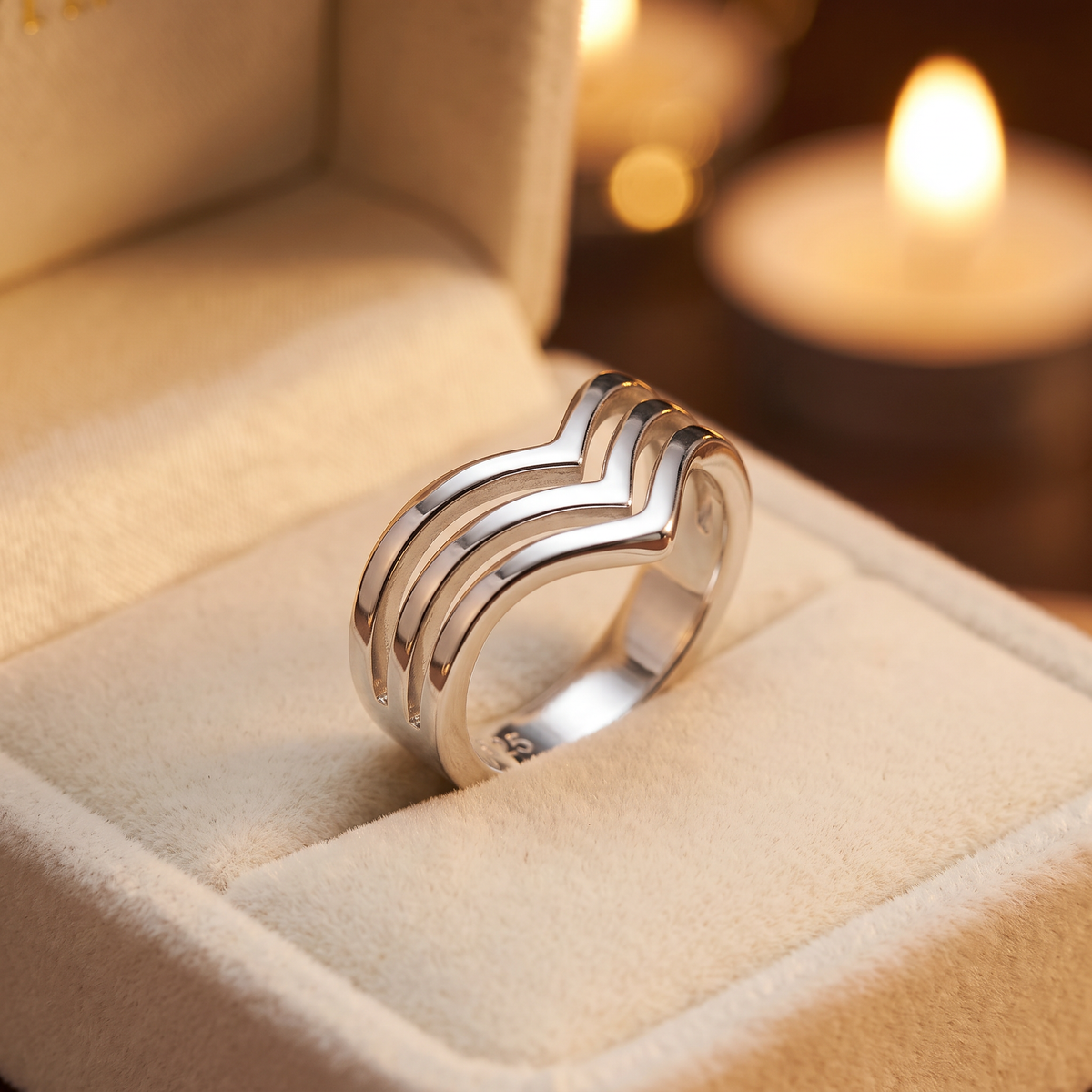 Sterling Silver 5.3mm Triple Chevron V Statement Ring for Women life3