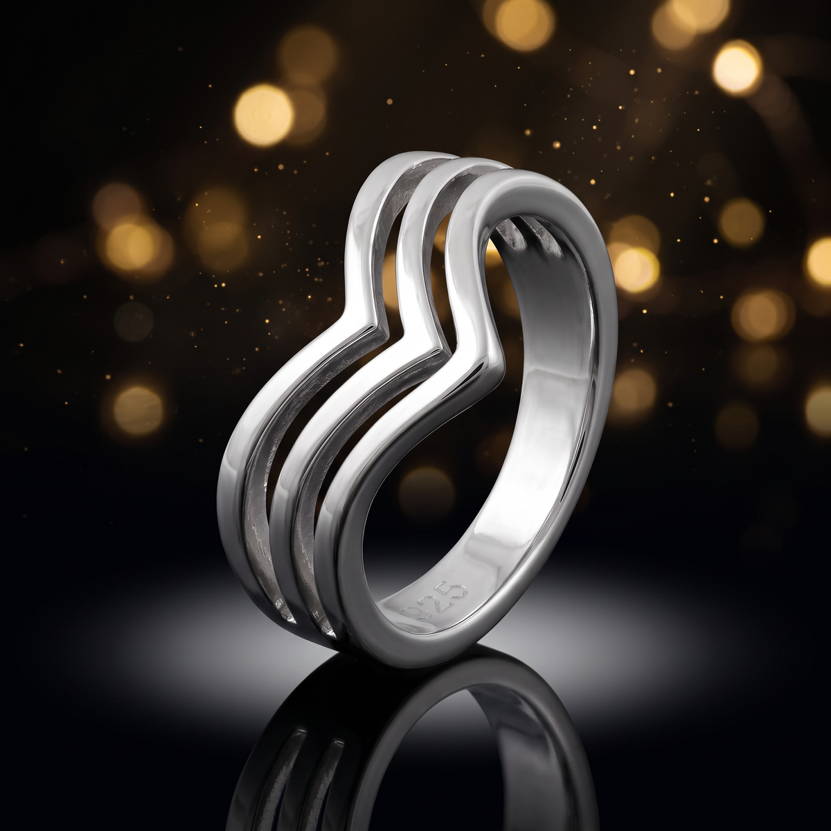 Sterling Silver 5.3mm Triple Chevron V Statement Ring for Women life4