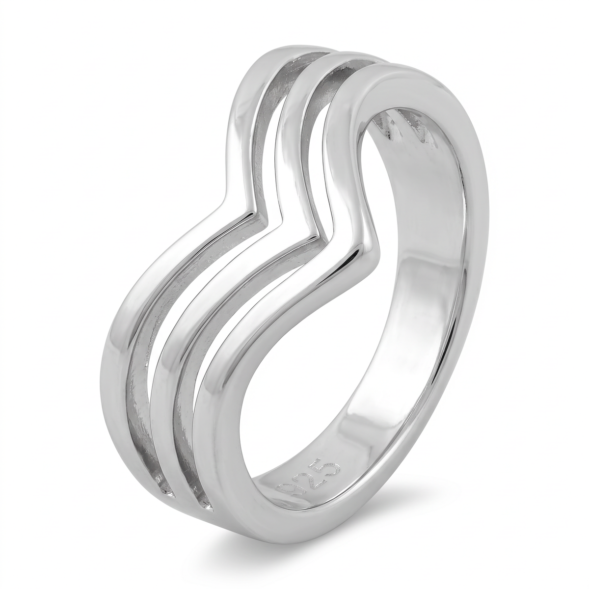 Sterling Silver 5.3mm Triple Chevron V Statement Ring for Women